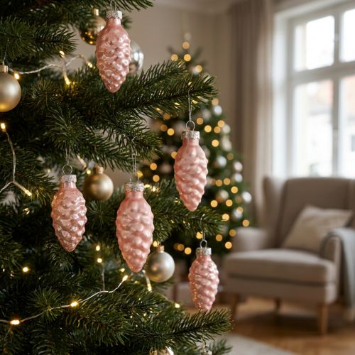 Décorations de Noël en verre rose – Lot de 10 cônes 6,5 cm | Floristik24.be
