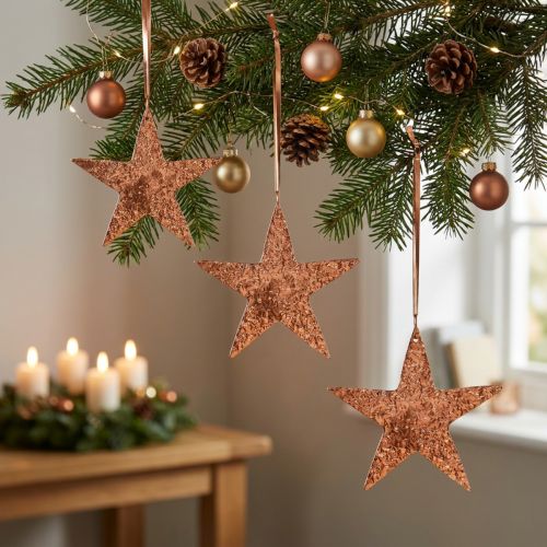 Étoiles décoratives à suspendre en métal cuivré 12×13 cm - Lot de 3 | Floristik24.be