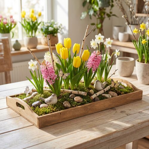 Plateau décoratif en bois, oblong, certifié FSC, finition naturelle, 58 cm x 28 cm x 6 cm | Floristik24.be
