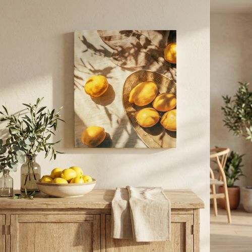 Tableau citron, décoration estivale, style méditerranéen, cadre en bois, 40 x 60 cm, décoration murale pour salon | Floristik24.be