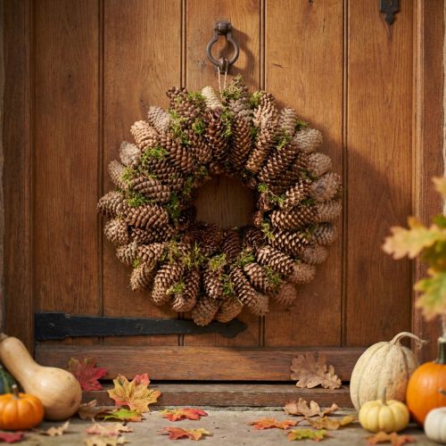 Article Couronne de cônes avec mousse Grande couronne de cônes d'épicéa Ø45cm