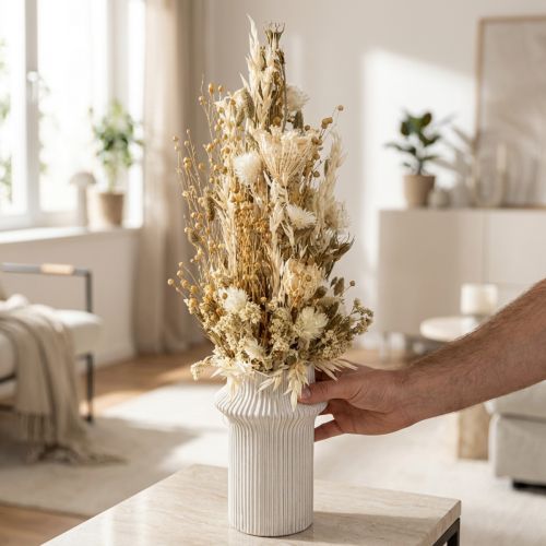 Fleurs séchées blanches et dorées, Phalaris à capuchon décoratif, 30 cm, 200 g | Floristik24.be