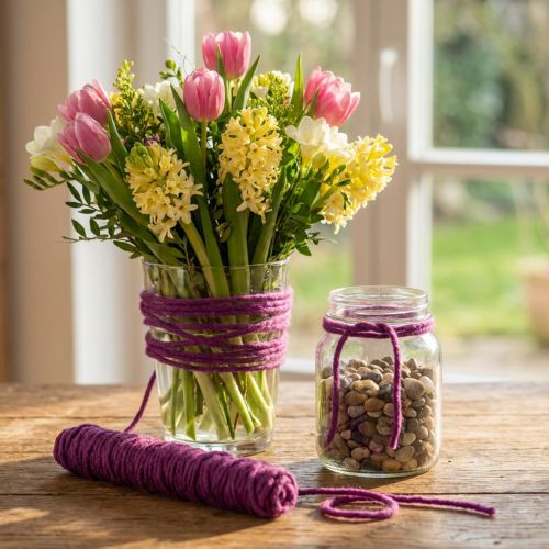 Cordon décoratif en laine violette de 55 m, idéal pour l'art floral et les loisirs créatifs. | Floristik24.be