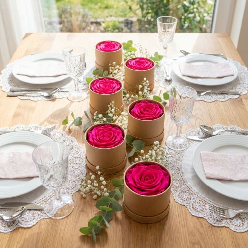 Article Décorations de roses stabilisées, véritables fleurs pour la décoration de table, floraisons uniques et durables, 5 cm, lot de 6