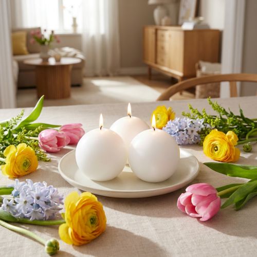 Lot de 6 bougies boules blanches de 80 mm - bougies décoratives en cire pour les fêtes et une ambiance chaleureuse | Floristik24.be
