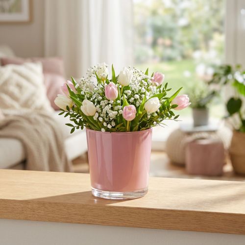 Pot en verre Ø11,5cm H10,8cm vieux rose | Floristik24.be