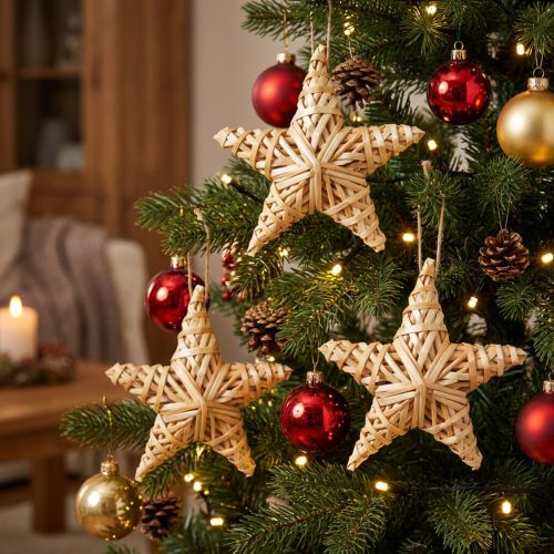 Étoiles en rotin décoratives naturelles 14,5 cm - Lot de 3 | Floristik24.be