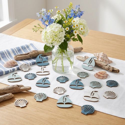 Déco en bois Coquillage, bateau Bleu et blanc, 2,5/4cm, 72p | Floristik24.be