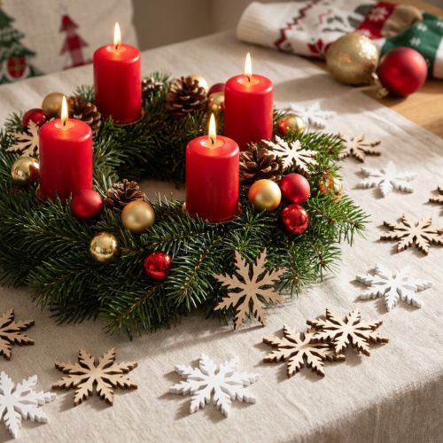 Flocon de neige en bois Déco de table Blanc Nature Ø3cm 48 pcs | Floristik24.be