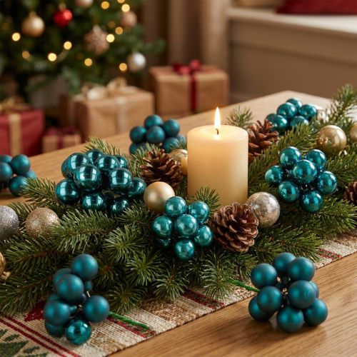 Mini boules de Noël en mélange brillant et mat avec baies effet miroir, 25 mm, 140 pièces | Floristik24.be