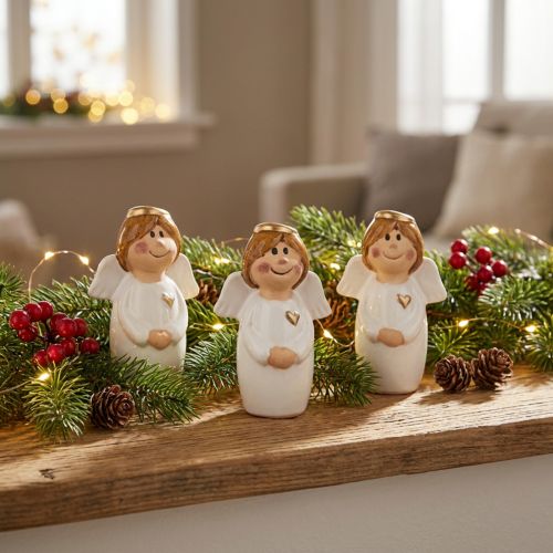 Adorable ange en céramique aux accents dorés blanc 7 cm - idée cadeau et décoration amoureuse - 6 pcs | Floristik24.be