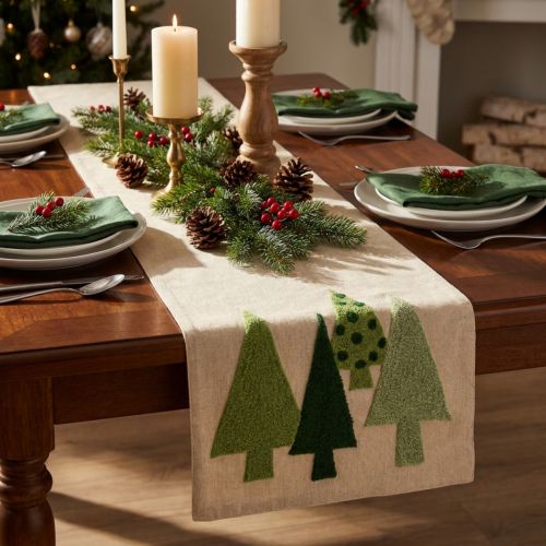 Chemin de table Noël sapins vert 140x41,5cm | Floristik24.be