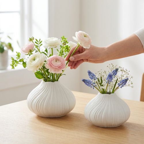 Vase à fleurs forme oignon céramique blanc Ø13cm H13,5cm 2pcs | Floristik24.be