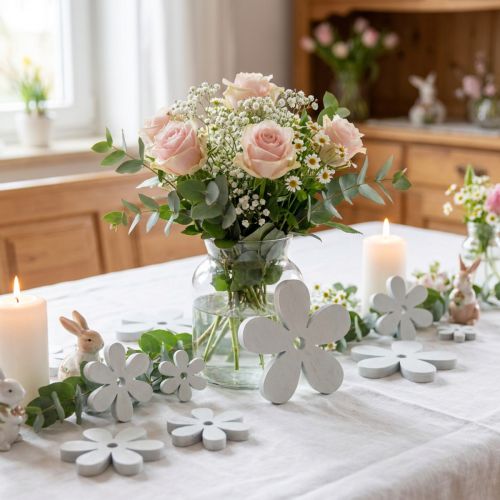 Décoration de table en bois fleurs blanches Ø2cm–6cm 20 pcs | Floristik24.be