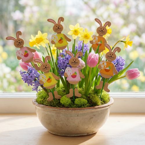 Plug de Pâques lapins avec oeuf 12cm L29cm 15 pcs | Floristik24.be