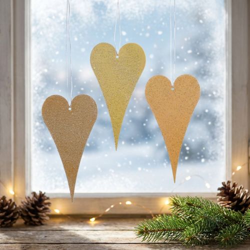 Article Décoration à suspendre fenêtre coeurs métal, coeurs décoratifs à suspendre beige/jaune/orange H15cm 6 pcs