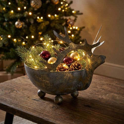 Bol avec tête de renne métal doré aspect antique Ø14cm | Floristik24.be