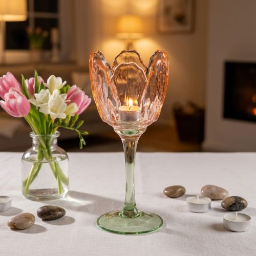 Porte-bougie chauffe-plat en verre en forme de tulipe, style vintage, décoration romantique pour la maison, 20 cm | Floristik24.be