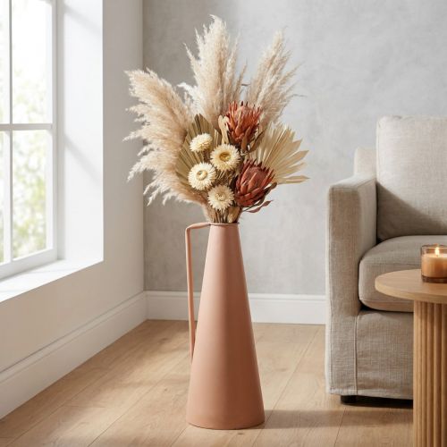 Vase de sol en métal, motif saumon avec poignée - Conique, 20x19x48cm, pour fleurs séchées et artificielles. | Floristik24.be