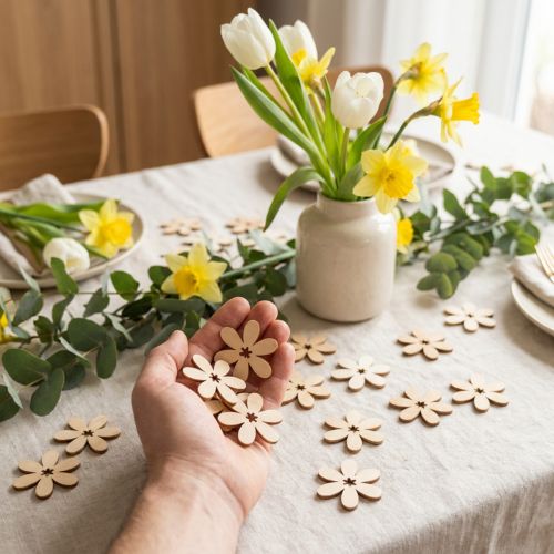 Fleurs en bois fleurs de décoration dispersées bois orange/rose/blanc 72 pcs | Floristik24.be