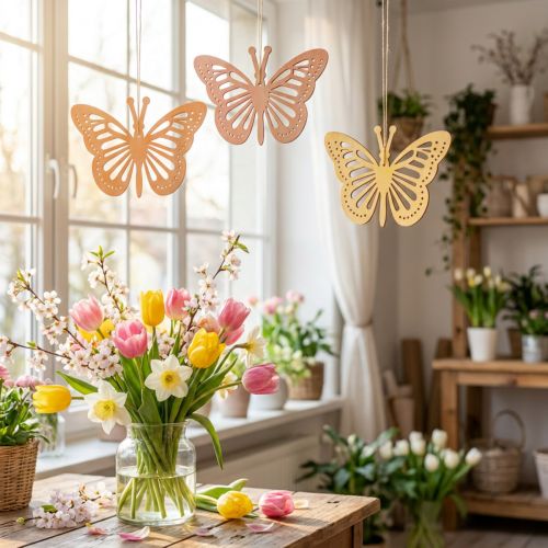 Papillons décoratifs à suspendre Orange/Rose/Jaune 12 cm 12 pièces | Floristik24.be