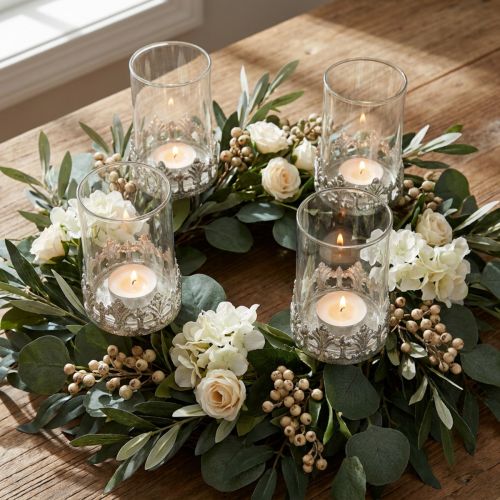 Photophore Verre à bougie et piquets Argent Ø5,5cm H8cm 4pcs | Floristik24.be