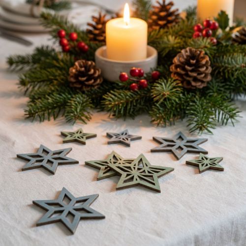 Déco étoiles bois bleu, vert étoiles bois Noël 4cm mix 36pcs | Floristik24.be