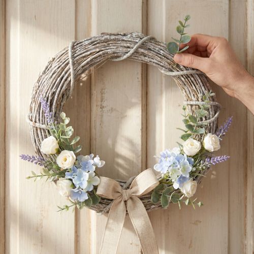 Couronne décorative, blanchie à la chaux, couronne de porte, style shabby chic, Ø42cm, branches naturelles, style champêtre | Floristik24.be