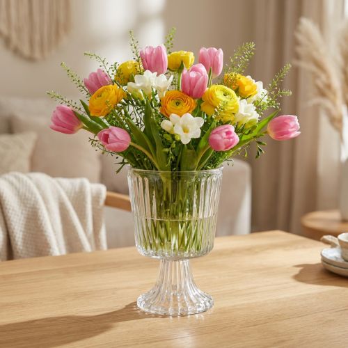 Vase en verre avec pied coupelle décorative en verre cannelé Ø13cm H19cm | Floristik24.be
