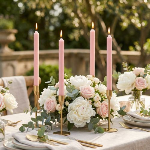 Bougies rustiques coniques roses unies 350/28 mm, lot de 4 | Floristik24.be