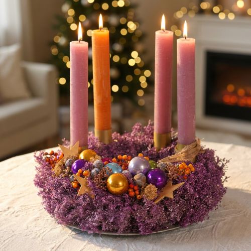 Couronne décorative, fleurs séchées, Lepidium violet métallisé, couronne murale, Ø33cm, accessoire de décoration | Floristik24.be