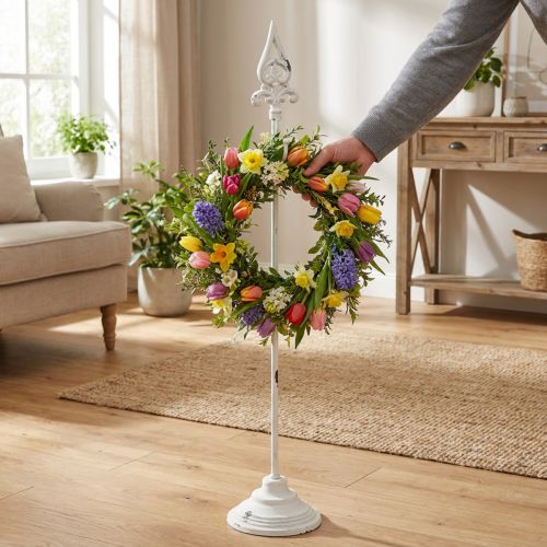 Porte-couronne blanc shabby chic 1 crochet H76cm | Floristik24.be