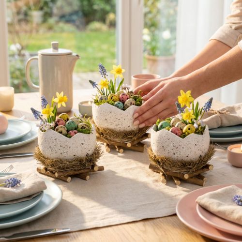 Bol nid de Pâques en forme d'œuf pour décoration printanière, 11 cm, lot de 4 | Floristik24.be