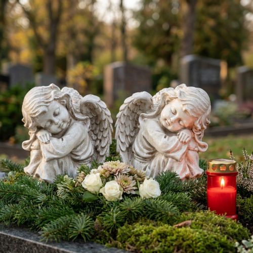 Ange en deuil assis figurine décorative crème 6,5×5×7,5cm 2 pièces | Floristik24.be