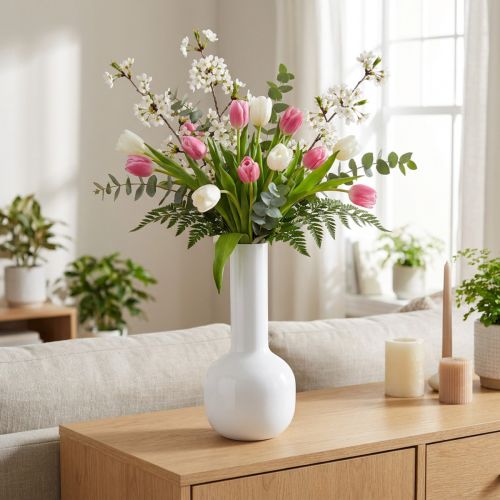 Article Vase décoratif moderne vase métal blanc crème Ø10.5cm H25.5cm