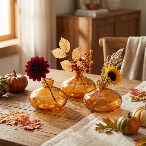 Mini vases en verre, bulbeux, plats, orange, Ø9cm, lot de 6 | Floristik24.be