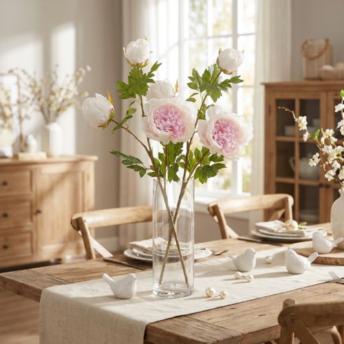 Article Décoration Pivoines Rose 3 Fleurs Longue Tige L80cm 2pcs