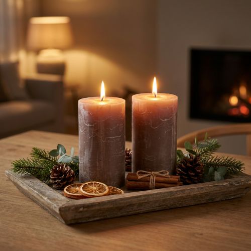 Bougies piliers marron uni, 85 x 150 mm, lot de 2 – Bougies décoratives pour une ambiance chaleureuse et des occasions festives | Floristik24.be
