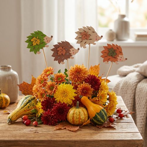 Bâton de fleur en bois Décoration Hérisson Marron Vert 8×6cm 12 pcs | Floristik24.be