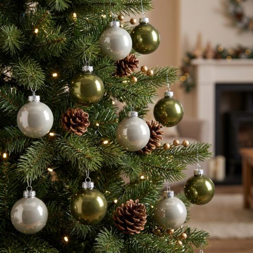 Boules de sapin mini boules de Noël verre vert argent 4 cm 24 pcs | Floristik24.be