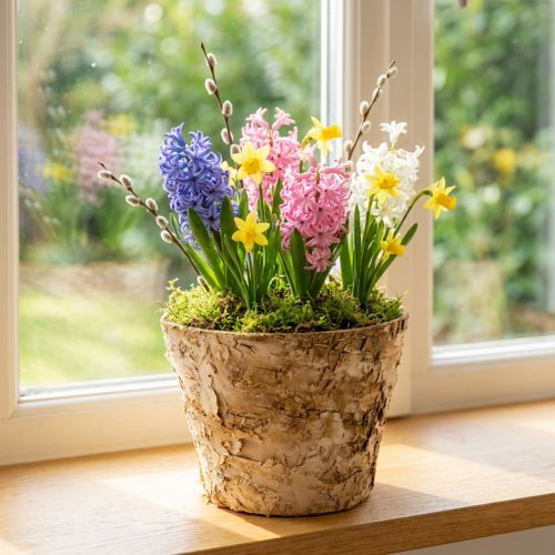 Pot de fleurs rond, décoration naturelle, écorce, pot en bouleau, Ø 12 cm H 10 cm, lot de 5 | Floristik24.be