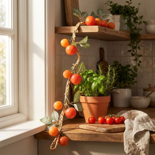Article Guirlande de tomates artificielles, vigne décorative, décoration réaliste pour salon, 135 cm