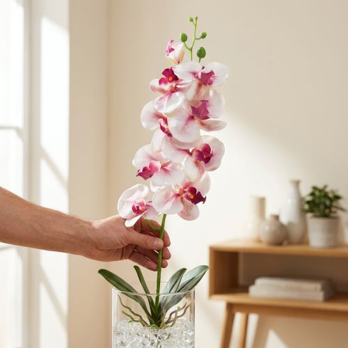Article Orchidée Phalaenopsis artificielle 9 fleurs blanc fuchsia 96cm