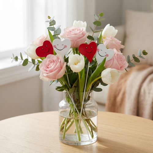 Plug double coeur rouge, blanc 8cm x 5cm 12pcs | Floristik24.be
