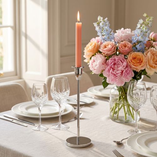 Bougeoir décoration bougeoir en métal argenté pour bougies bâton H31cm | Floristik24.be