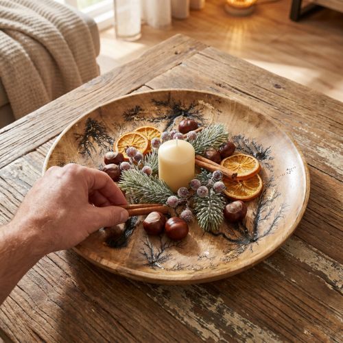 Assiette décorative bois nature, bois de manguier effet craquelé doré Ø30 | Floristik24.be