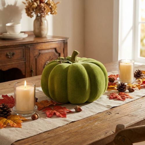 Article Potiron déco floqué vert mousse 32cm