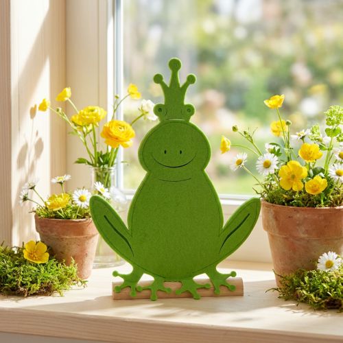 Grenouille Roi Feutre Bois Vert 20cm x 27,5cm Décoration d'été | Floristik24.be