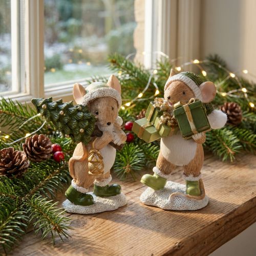 Décoration de Noël souris vert marron H8cm 2 pcs | Floristik24.be