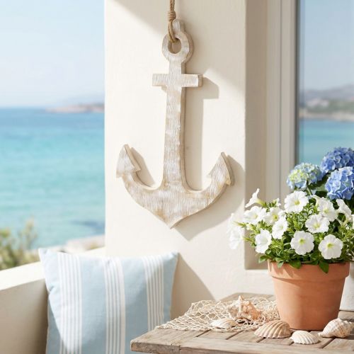 Ancre décorative en bois blanc essuyé pour suspension 30,5 cm | Floristik24.be